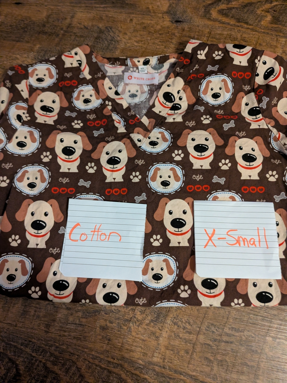 Brown Dog Print Scrb Top - Brown/Cream
